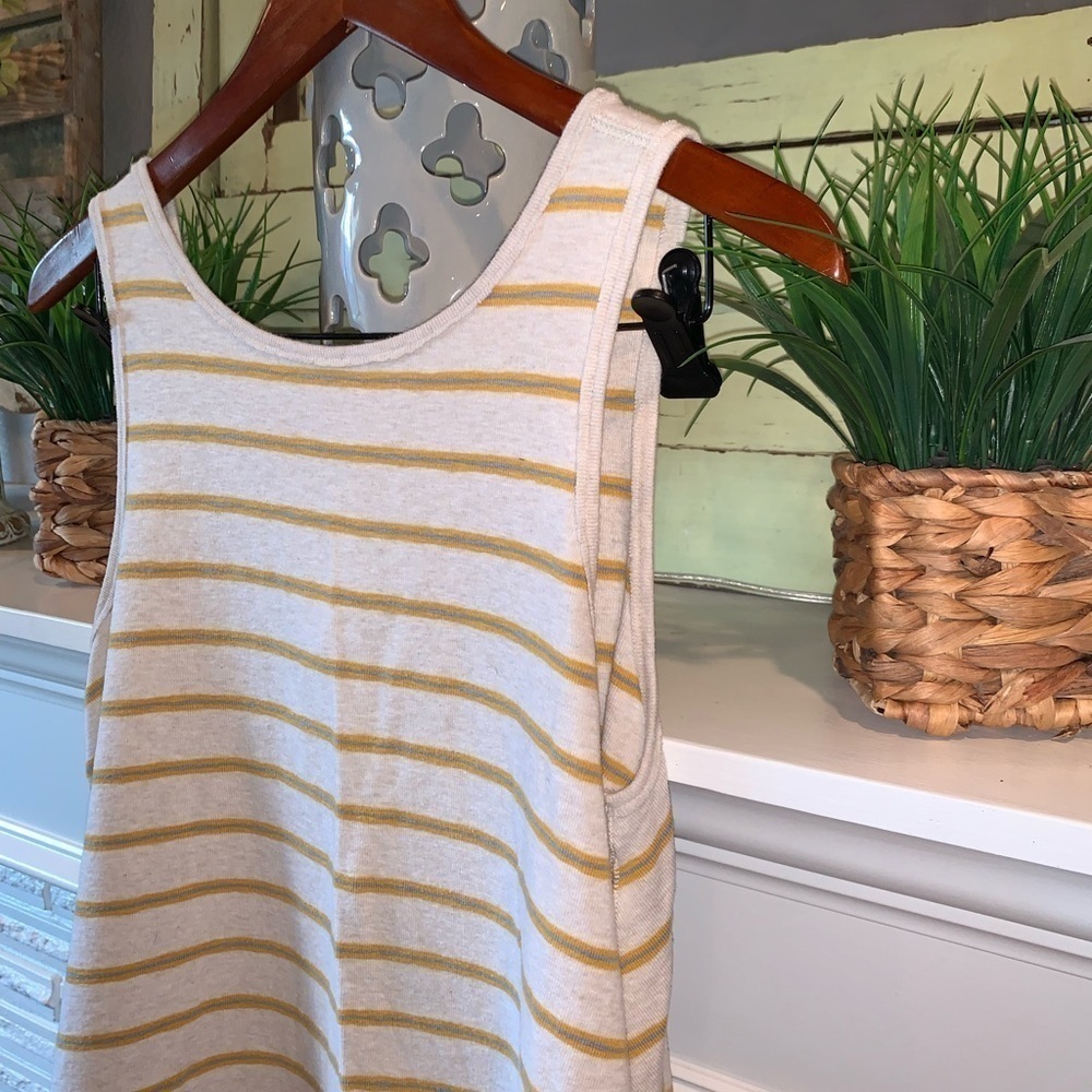 FP We the Free Striped Tan & Yellow Scoop Back Long Flowy Tank Top Size M - Picture 4 of 5